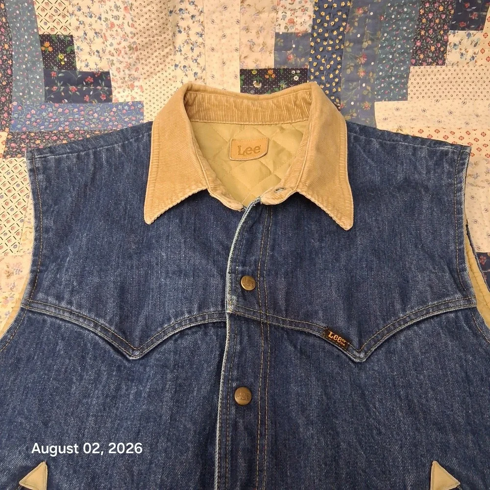Vintage 80s Lee Mens Denim Vest Size XL Blue USA Quilted Lined Western Cowboy